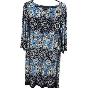 Jessica Howard Blue White Floral Border Print Sheath Dress Women’s Size 10